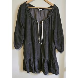 AE Summer Denim Tiered Ruffle CasualMini Dress 3/4 Sleeve